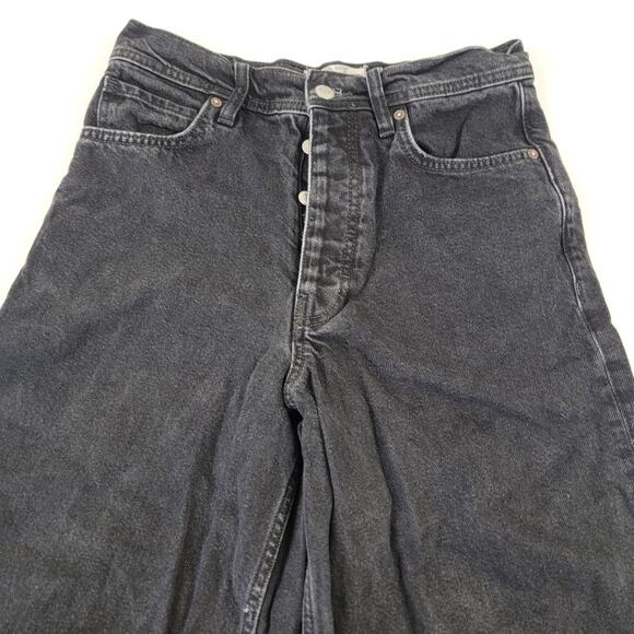 We The Free High Waisted Wide Leg Crop Jeans Womens 27 Black Button Fly Flare - Picture 3 of 14